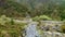 Overgrown rock formation and stream