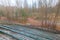 Overgrown stadium in ghost city Pripyat.