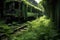 overgrown vegetation around derailed train