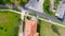 Overhead aerial view of countryside homes