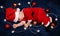 Overhead of baby sleeping in santa outfit with fairy lights