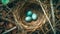 Overhead Bird Nest with Spotted Robin Eggs Within In the Tree - Generative AI
