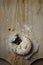 Overhead of Crumbling Christmas Mince Pie on Old Wooden Board