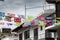 Overhead fiesta decorations side street central Puerto Vallarta