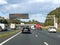 Overhead gantry with electronic message about travel time, motorway A27 between Utrecht and Hilversum, Netherlands