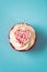 Overhead of Heart-Shaped Candy on Cupcake for Valentine`s Day