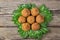 Overhead image of arabic snack falafel in the form of chickpea balls with spices