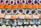 Overhead japanese sushi food. Maki ands rolls with tuna, salmon, shrimp, crab and avocado. Top view of assorted sushi, all you can