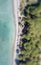 Overhead panoramic view of mediterranean coastline and pinewood