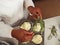 Overhead of pastry chef making rosemary herb savoury muffins