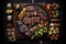 Overhead photograph of a BBQ with the meats neatly arranged on the grill as a knolling