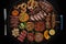 Overhead photograph of a BBQ with the meats neatly arranged on the grill as a knolling