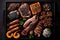 Overhead photograph of a BBQ with the meats neatly arranged on the grill as a knolling