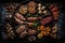 Overhead photograph of a BBQ with the meats neatly arranged on the grill as a knolling