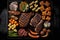 Overhead photograph of a BBQ with the meats neatly arranged on the grill as a knolling