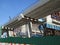 Overhead road under construction. The massive concrete column used to support the concrete road deck.