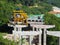 Overhead road under construction. The massive concrete column used to support the concrete road deck.