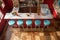 overhead shot of a 1950s diner counter with bar stools