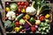 Overhead Shot of an Assortment of Gourmet Dishes Glistening Under the Glow of a Sunset - Fresh Herbs Abound