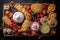 overhead shot of a dessert platter with assorted pastries