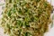 Overhead shot of rotini, pesto, and broad bean salad.