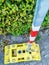 Overhead shot of a yellow parking barrier