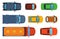 Overhead top view on colorful car toys different pickup automobile transport and collection wheel transportation design