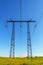 Overhead transmission line of electrical energy on steel supports. Power lines