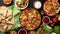 An Overhead video Of An Assortment Of Many Different Mexican Foods Including Tacos Guacamole Nachos With Grilled Chicken Tortillas