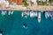 Overhead view of boats mooring in the port of Hvar, Croatia