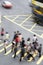 Overhead View Of Commuters Crossing Busy Street