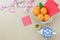 Overhead view of essential items Chinese & Lunar new year background