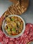 Overhead view of Goat curry, Mutton curry in a bowl