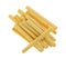 Overhead view of a group of crunchy breadsticks with one at an angle isolated on a white background