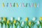 Overhead view happy easter blue background spring concept springtime traditional color Composition copy space