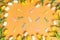 Overhead view happy easter orange background spring concept traditional color Composition