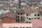 Overhead view of houses in the Old Town in Quito, Ecuador