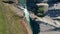 Overhead view of Jokulsa glacier water river flowing between basalt rock walls. Top down view Stuolagil canyon with