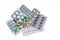 Overhead view of multiple strips of pills tablet, caplet, capsule. Medication for various disease