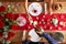 Overhead View Of Romantic Couple At Valentines Day Meal