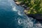 Overhead view of Saltstraumen\\\'s strong tides and whirlpools near rocky coasts