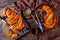 Overhead view of sliced roasted pumpkin