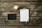 Overhead view of textured rustic wooden study or office desk