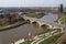 Overhead view of West Broad Street Bridge spanning the Scioto River, Columbus, Ohio