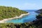 An overhead view of Zitna Beach, on a wonderfully spectacular bay nestled next to the little sea edge town of Zavalatica