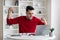 Overjoyed Arab Male Celebrating Success While Looking At Laptop Screen