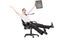 Overjoyed businessman riding in an office chair