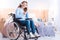 Overjoyed disabled woman listening to music