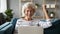 Overjoyed elder senior woman reading online lottery win notification.