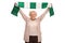 Overjoyed elderly football fan holding a scarf